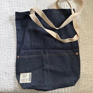 GAP Navy Denim Tote with Cream Handles